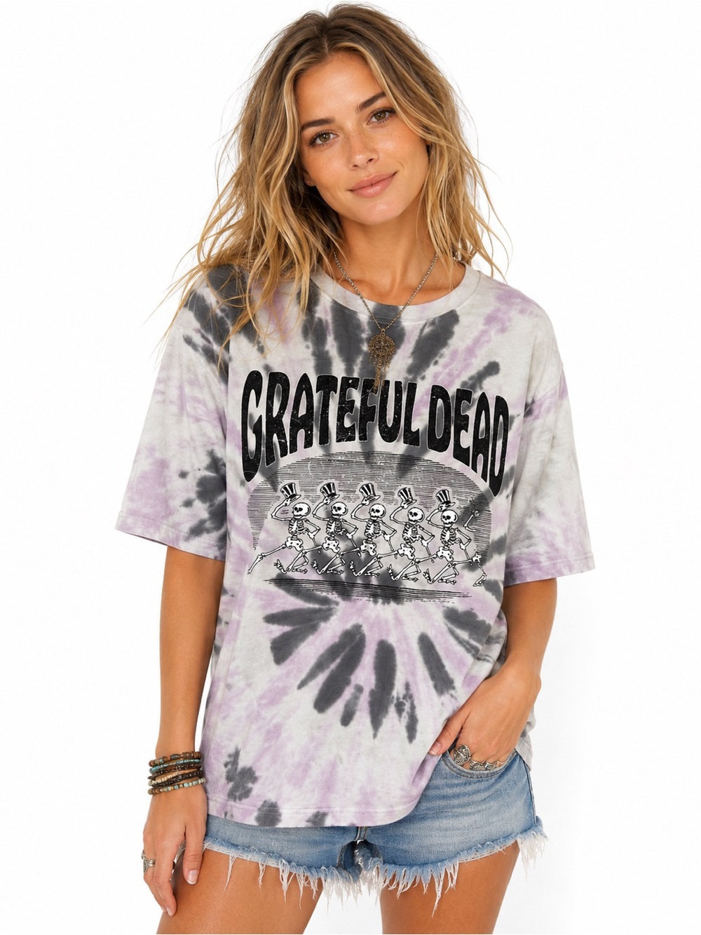 H&M Grateful Dead Dancing Skeletons Tie Dye Graphic Tee Small